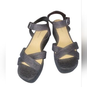 Lucky Brand Bainda Espadrille Wedge Ankle Strap Black Denim Platform 10M